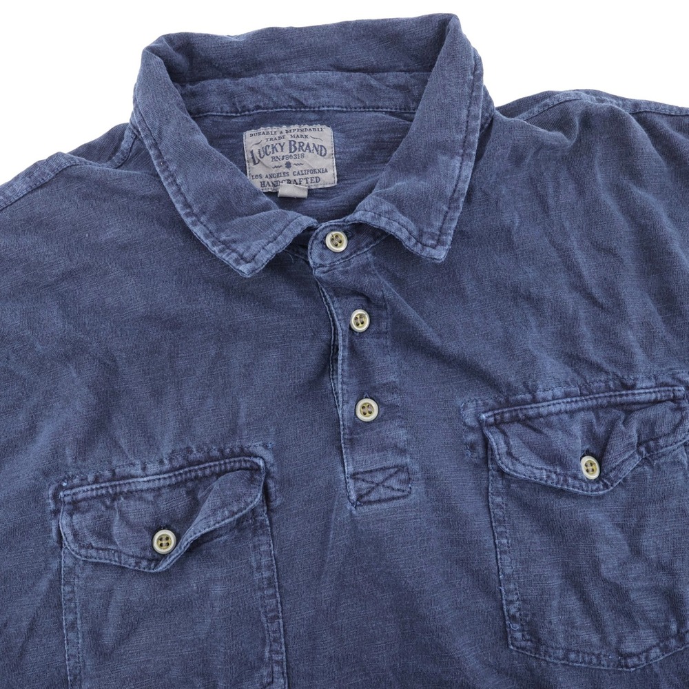 Lucky Brand Slub Knit Utility Polo‎ 2 Pocket Shirt Blue Mens XL